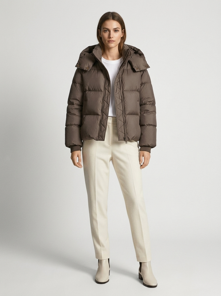 Women's Hooded Winter Jacket, Oversized, Short Quilted Jacket