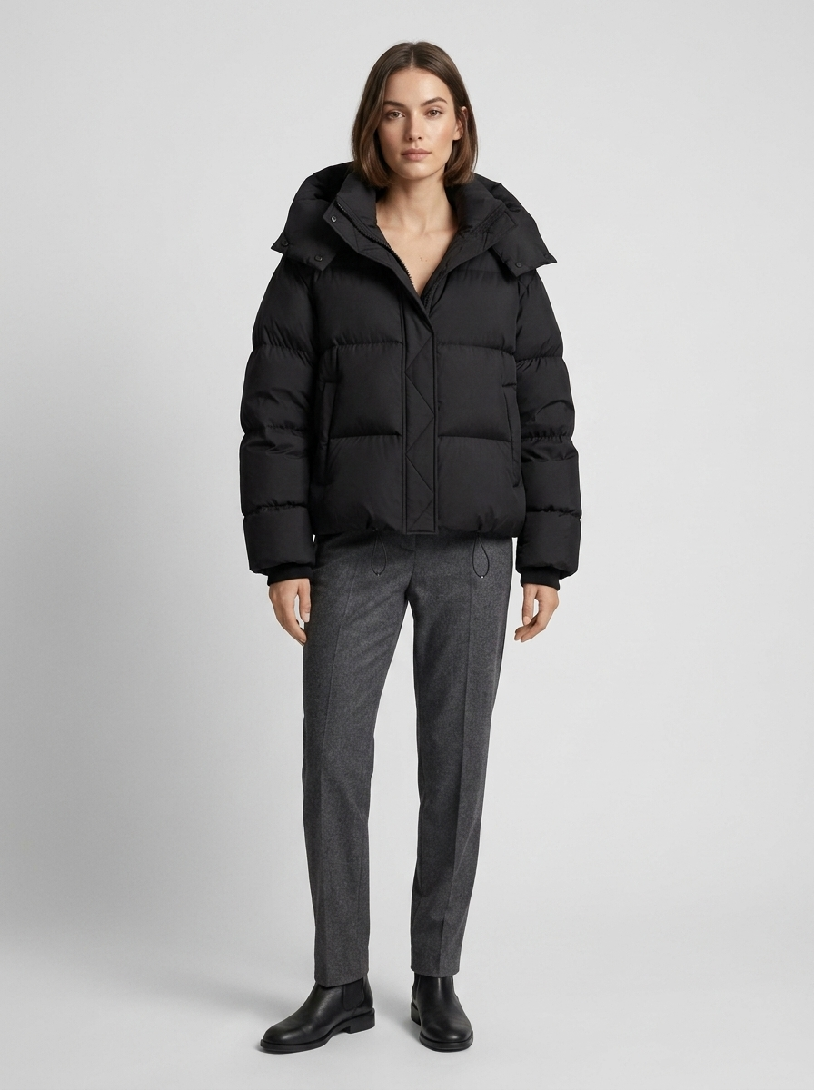 Women's Hooded Winter Jacket, Oversized, Short Quilted Jacket