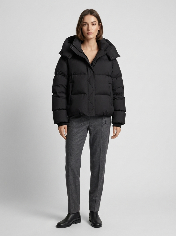Women's Hooded Winter Jacket, Oversized, Short Quilted Jacket