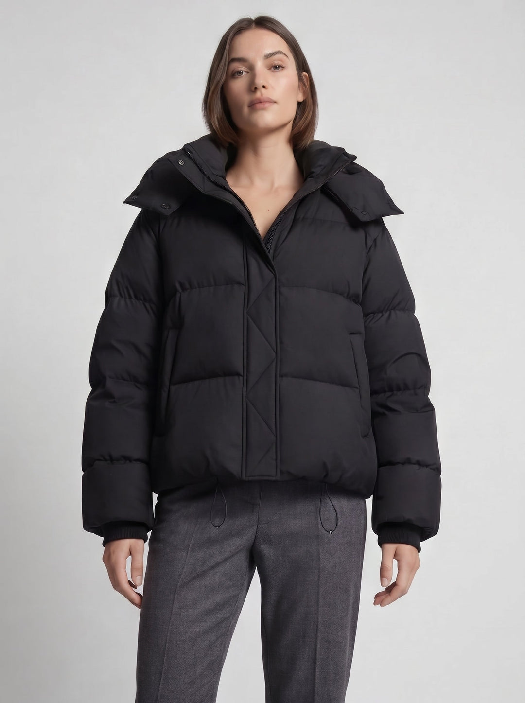 Women's Hooded Winter Jacket, Oversized, Short Quilted Jacket