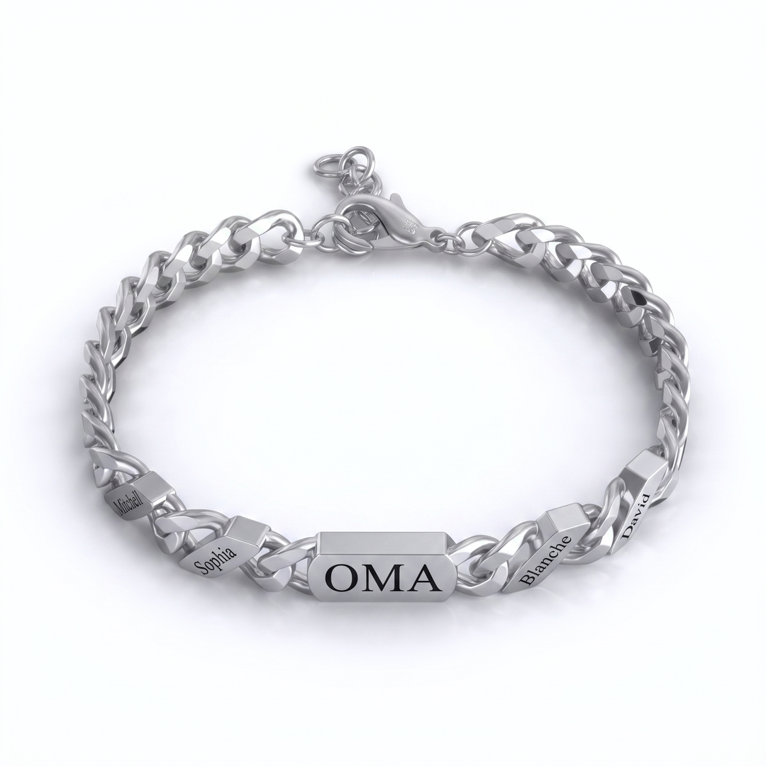 Personalized Family Link Bracelet with Engraved Names – Silver or Gold