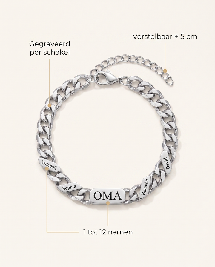 Personalized Family Link Bracelet with Engraved Names – Silver or Gold
