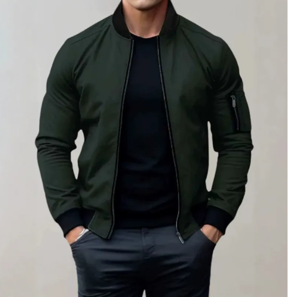 Men's Bomber Jacket with Zip Details – Lined All-Season Jacket