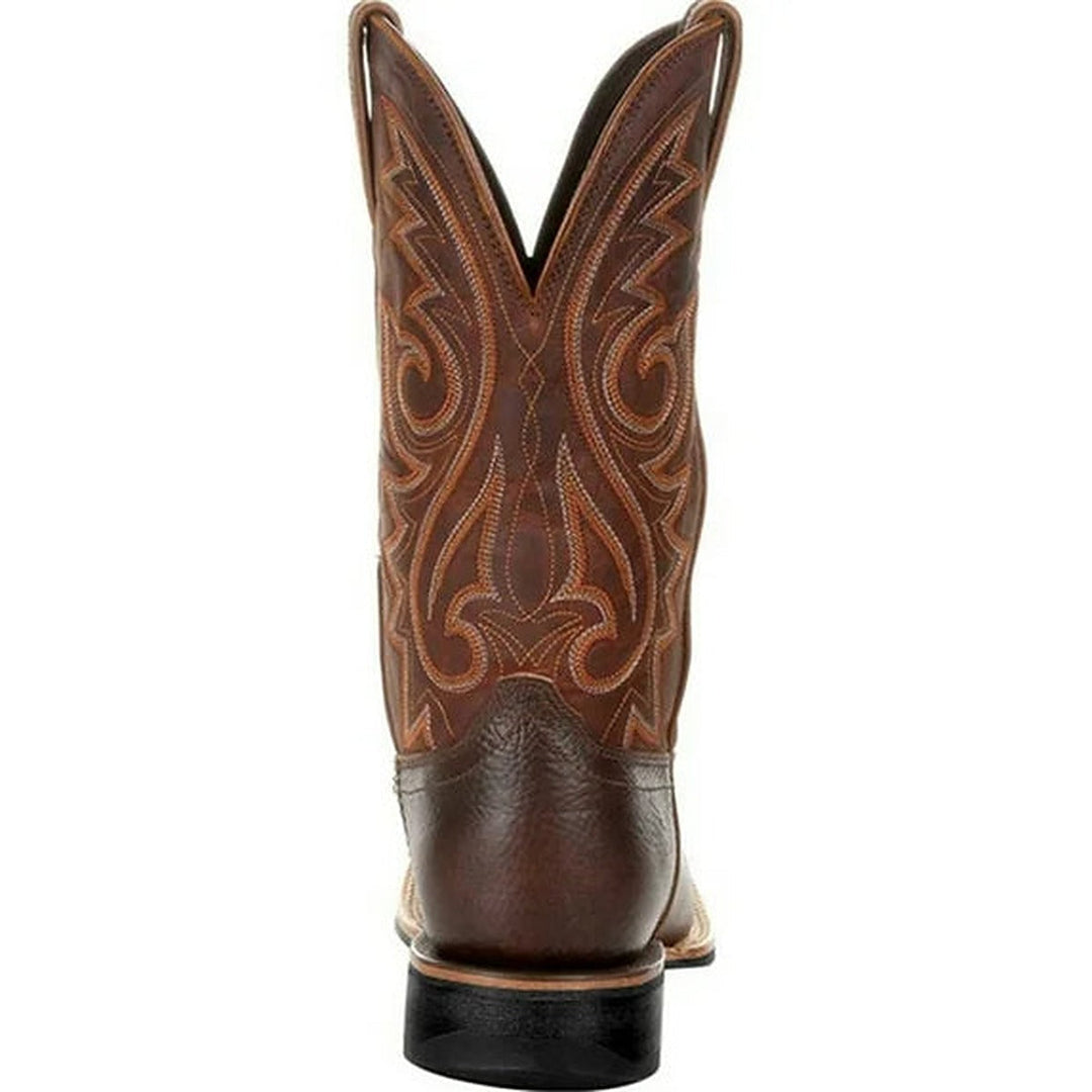 Men's Western Boots with Contrast Stitching - Faux Leather, Non-Slip Sole