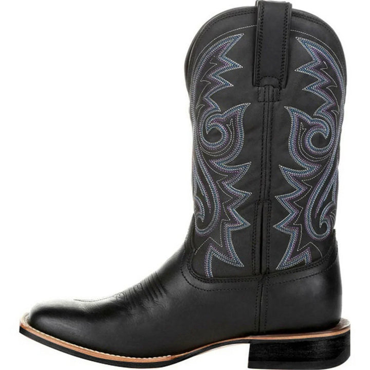 Men's Western Boots with Contrast Stitching - Faux Leather, Non-Slip Sole