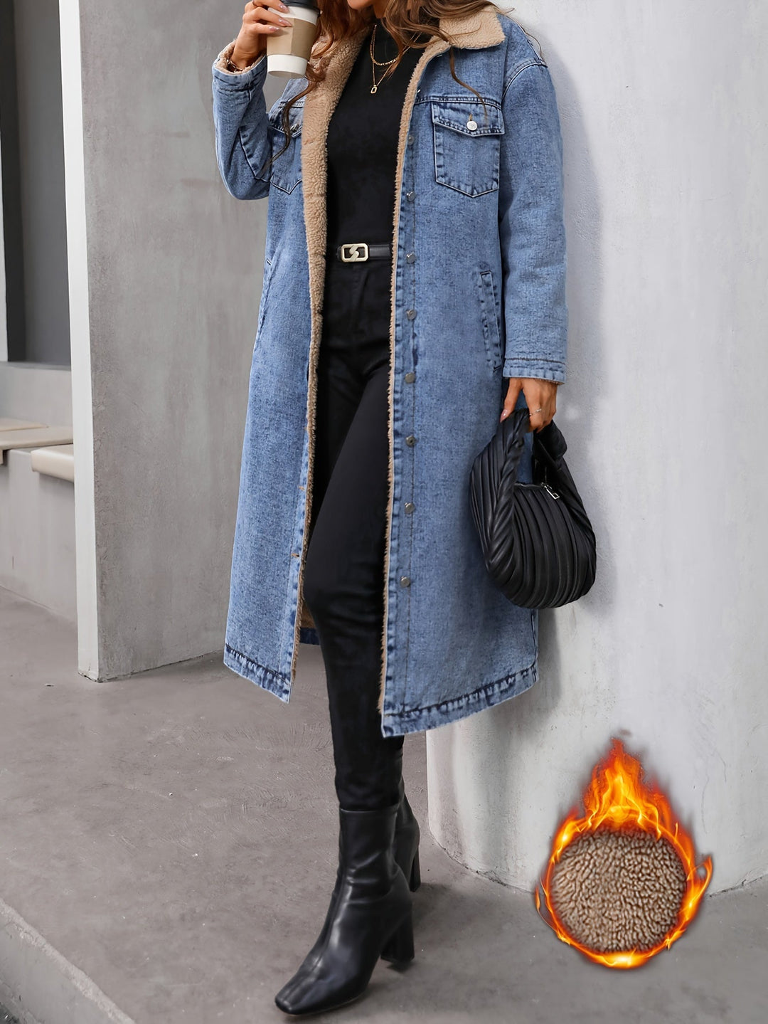 Lined Denim Jacket in Washed Blue – Sofia