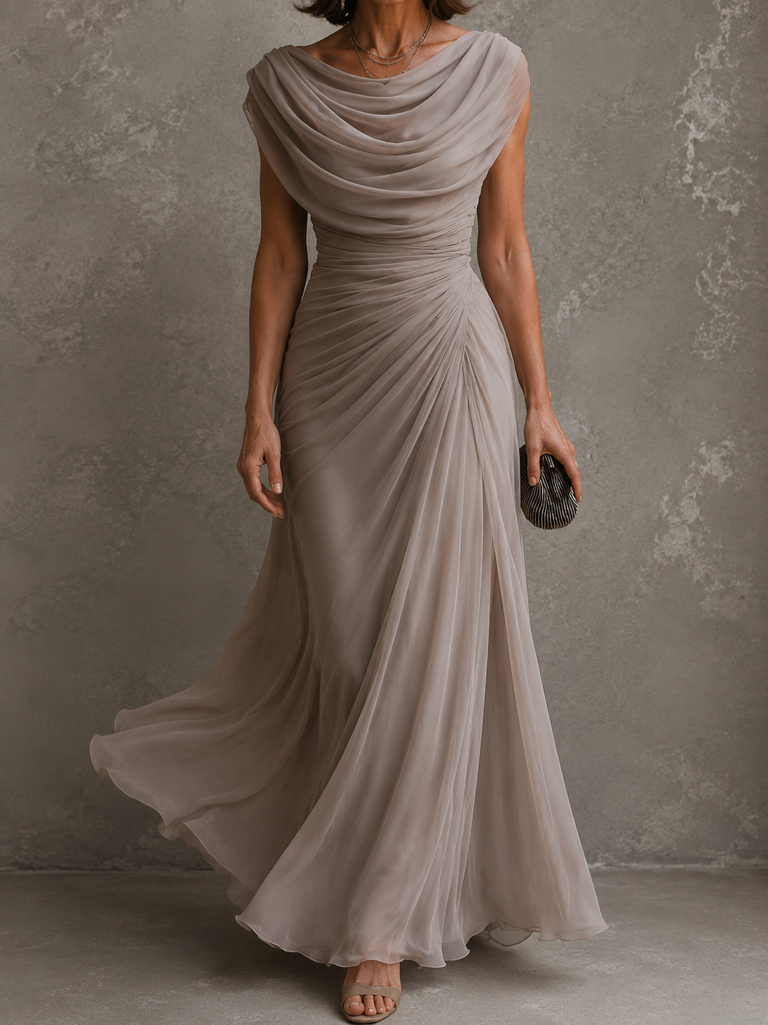 Draped Maxi Dress with Sleeveless Silhouette