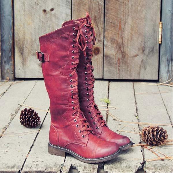 Knee-High Leather Women's Boots with Lace-Up and Orthopaedic Comfort – Soraya
