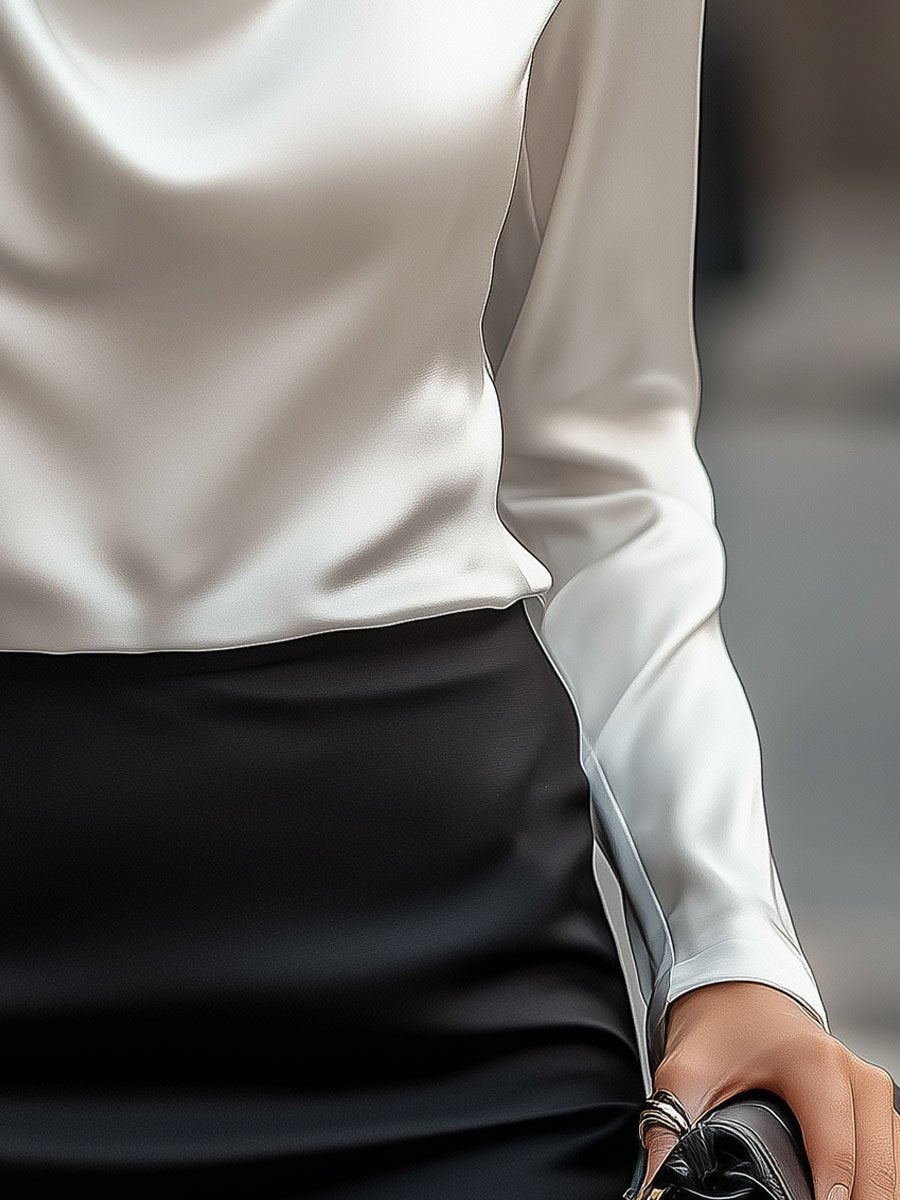 Women's Fitted Blouse – With Draped Neckline, Suitable for Work and Everyday Wear
