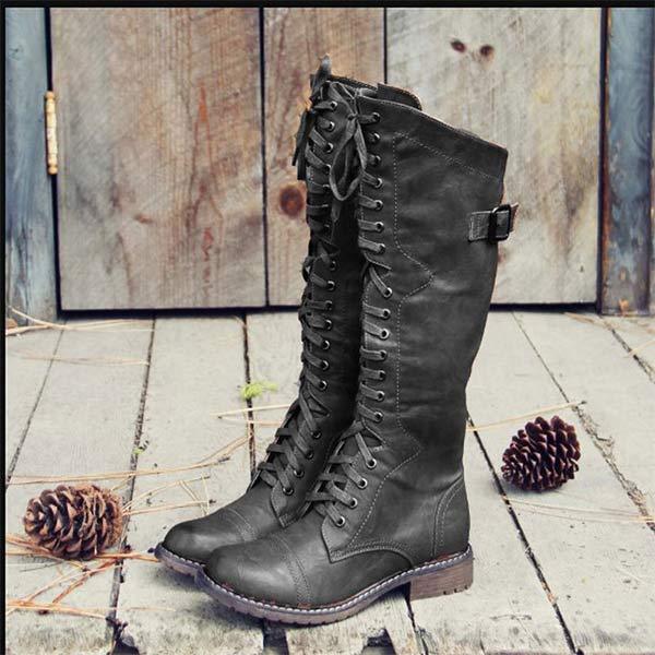 Knee-High Leather Women's Boots with Lace-Up and Orthopaedic Comfort – Soraya