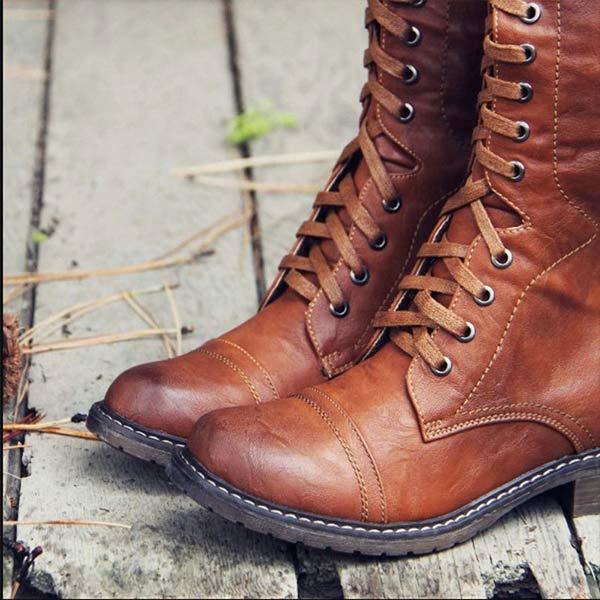 Knee-High Leather Women's Boots with Lace-Up and Orthopaedic Comfort – Soraya