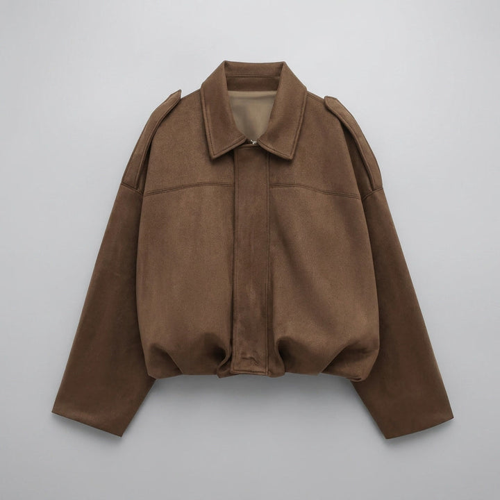 Women's Suede Bomber Jacket Cropped with Tailored Fit