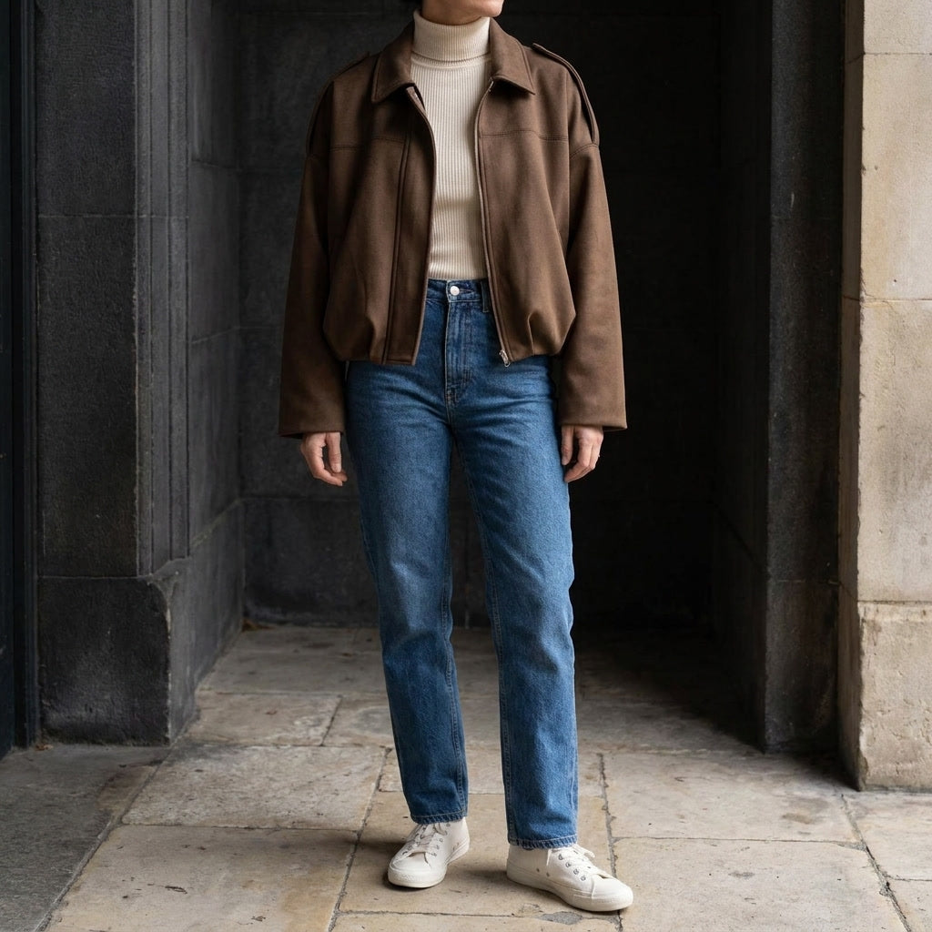 Women's Suede Bomber Jacket Cropped with Tailored Fit