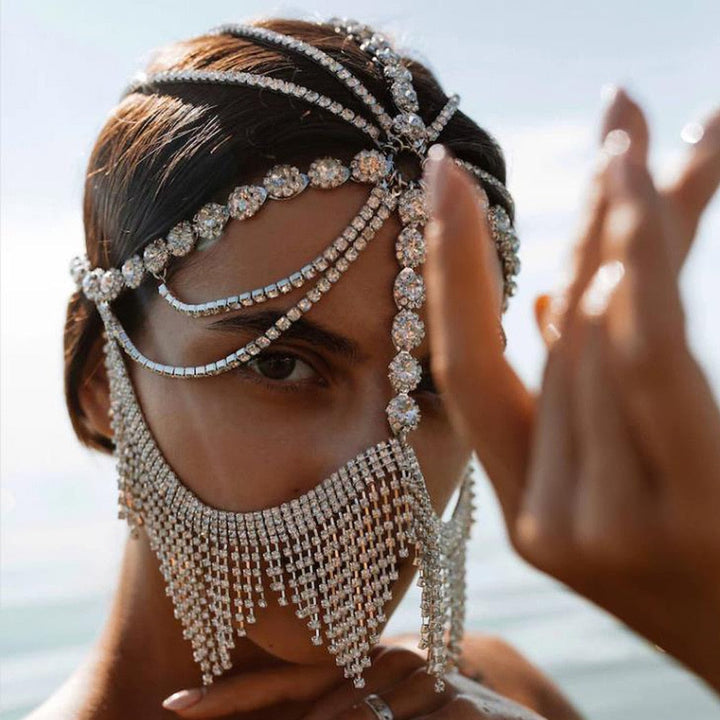 Sparkling Veil Mask | Masquerade Face Jewelry