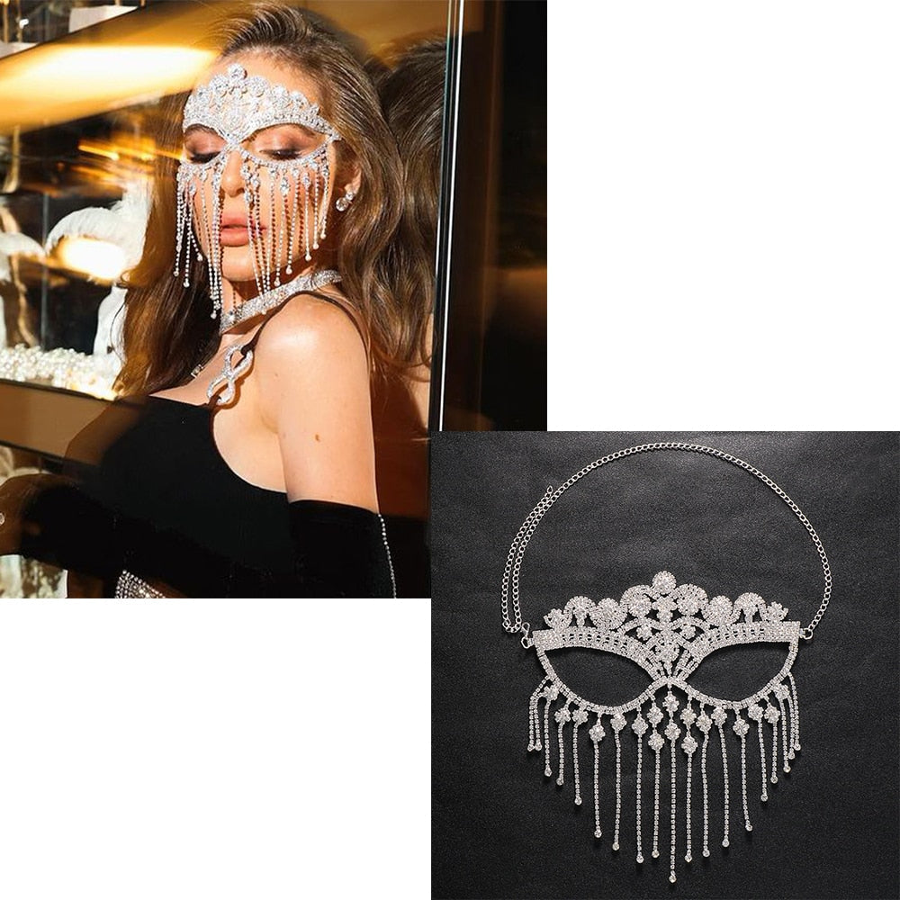 Sparkling Veil Mask | Masquerade Face Jewelry