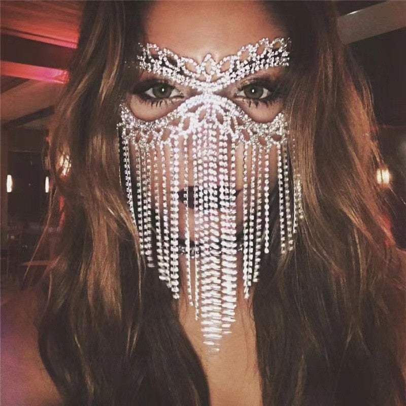 Sparkling Veil Mask | Masquerade Face Jewelry