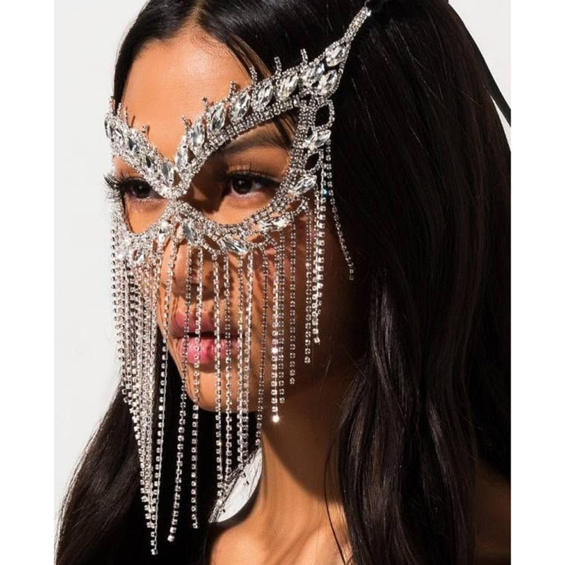 Sparkling Veil Mask | Masquerade Face Jewelry