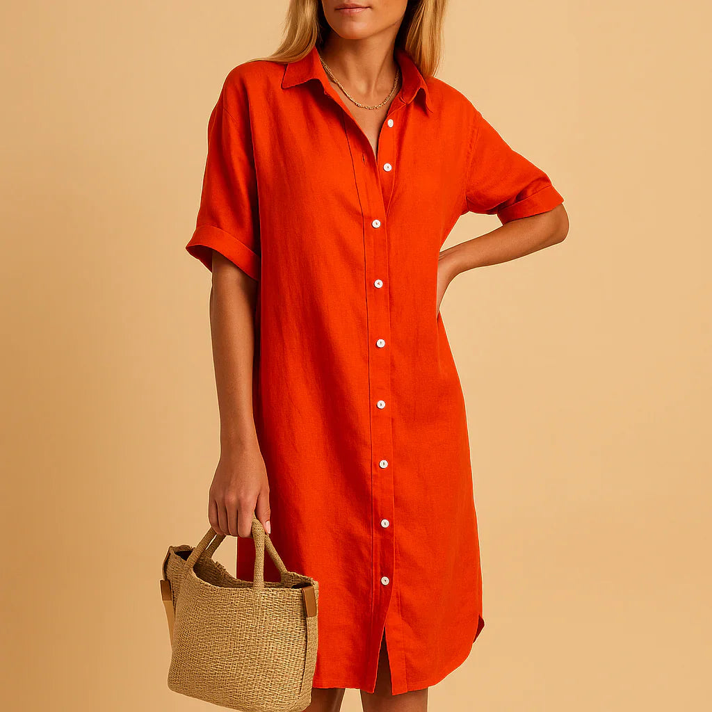 Relaxed Fit Button-Down Shirt Dress for Women