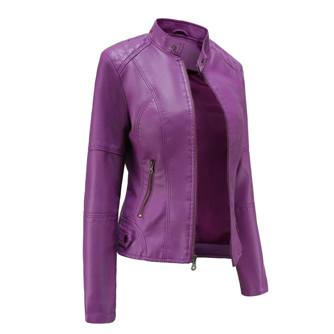 Leather Zip-Up Jacket for Women