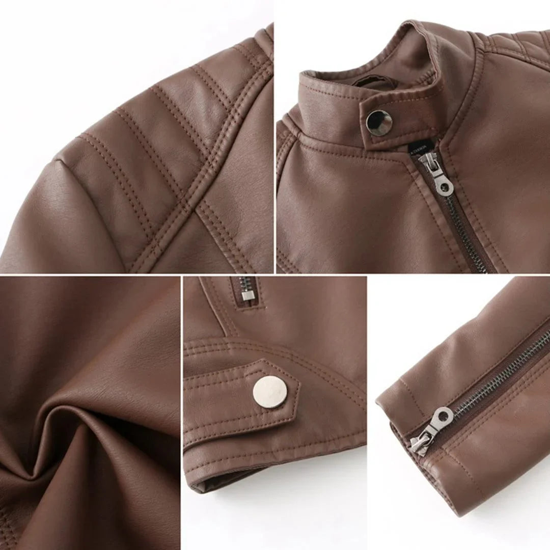 Leather Zip-Up Jacket for Women