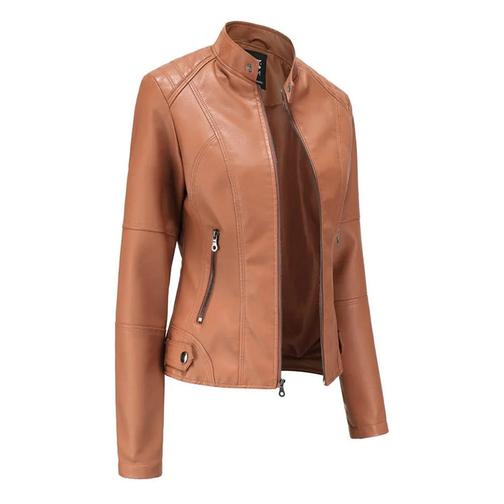 Leather Zip-Up Jacket for Women