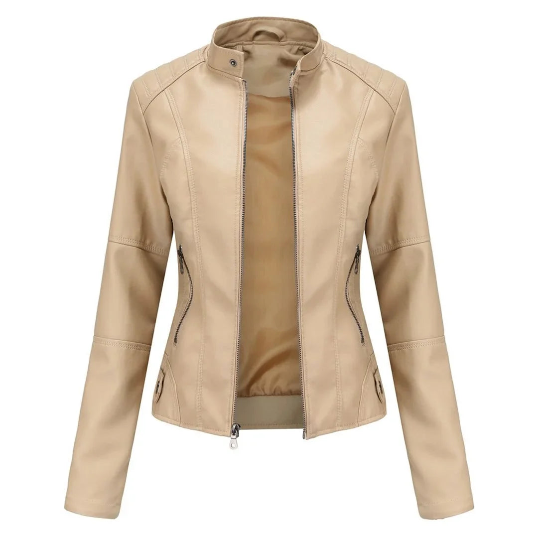 Leather Zip-Up Jacket for Women