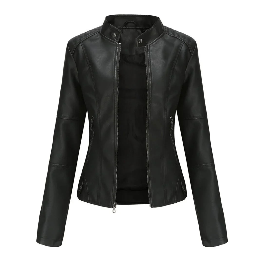 Leather Zip-Up Jacket for Women