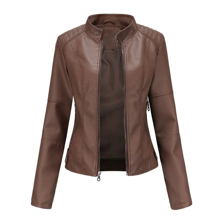 Leather Zip-Up Jacket for Women