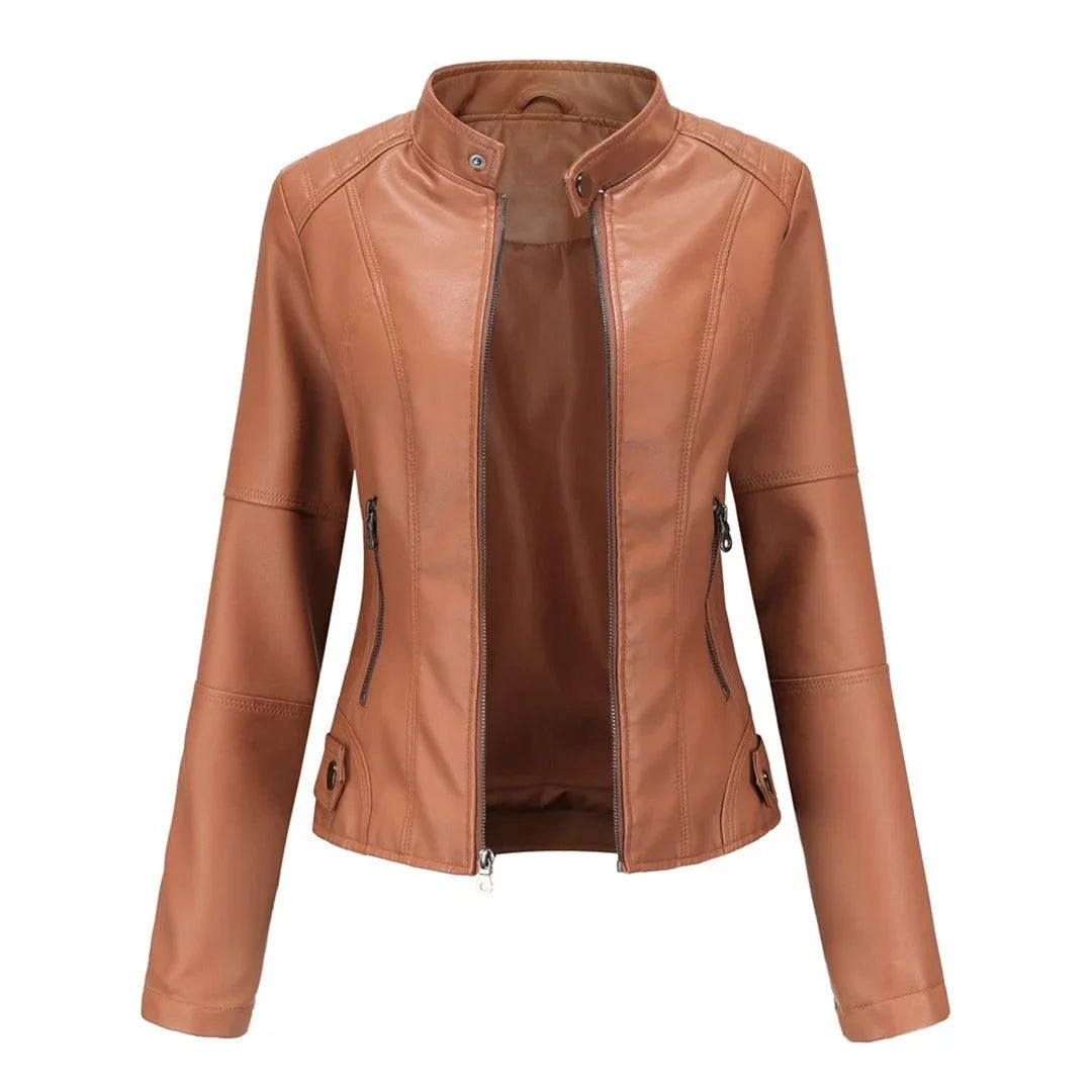 Leather Zip-Up Jacket for Women