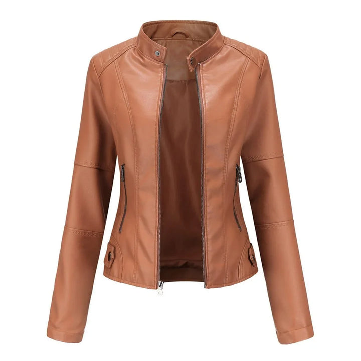 Leather Zip-Up Jacket for Women