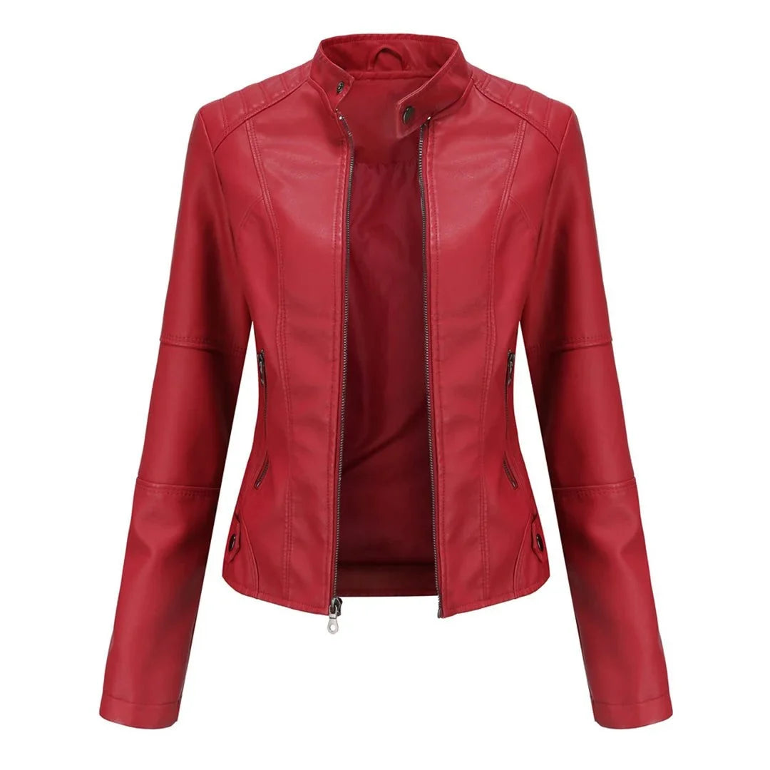 Leather Zip-Up Jacket for Women