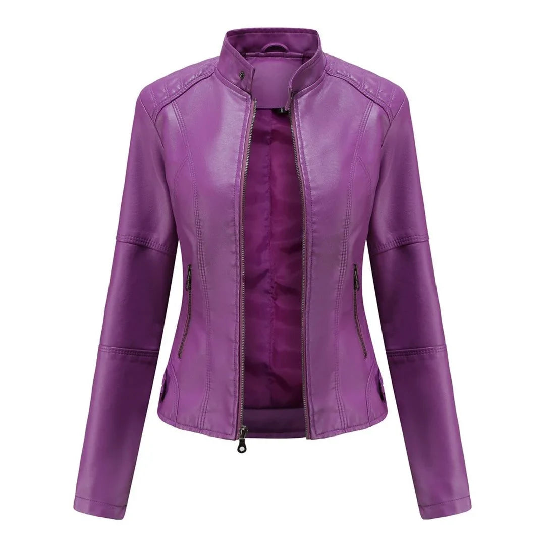 Leather Zip-Up Jacket for Women
