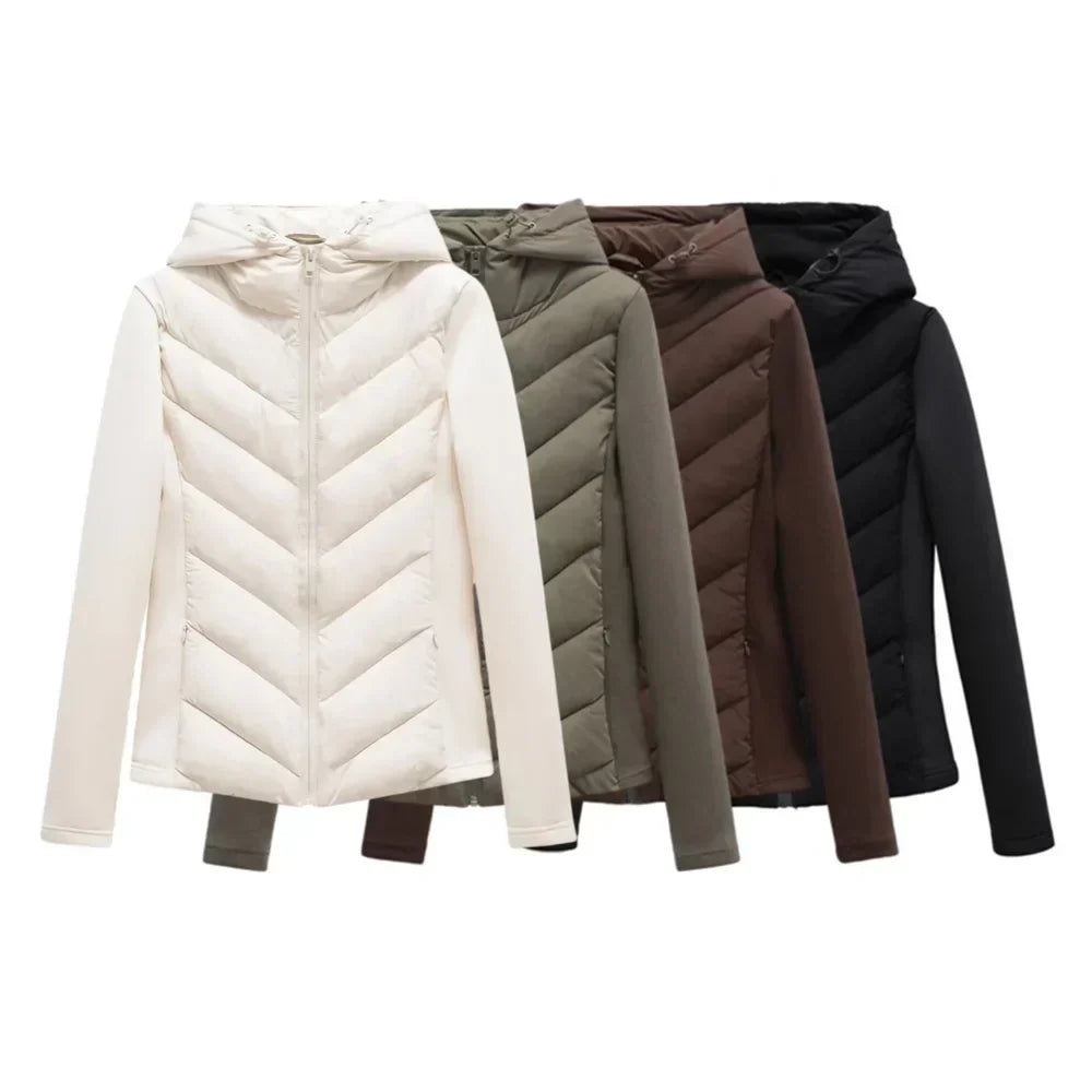 Women's Lightweight Quilted Hooded Winter Jacket with Hidden Pockets