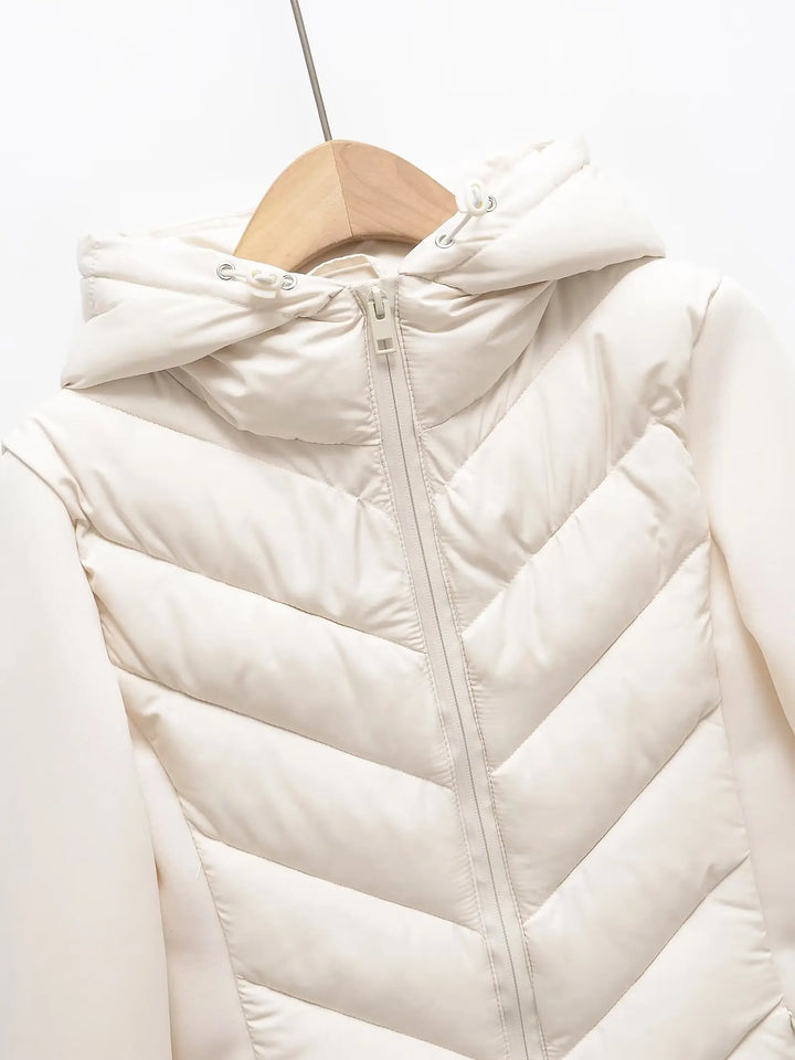 Women's Lightweight Quilted Hooded Winter Jacket with Hidden Pockets