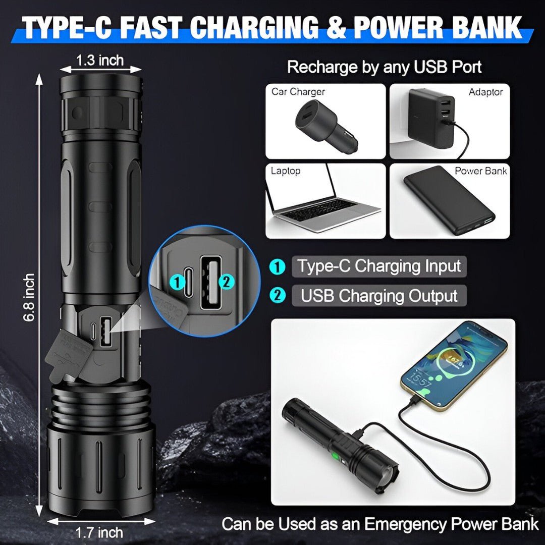 LumaBeam – 100,000-Lumen Rechargeable LED Flashlight with Power Bank