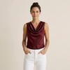 Women's Satin Top Sleeveless Cascade Neckline Flowing Fit