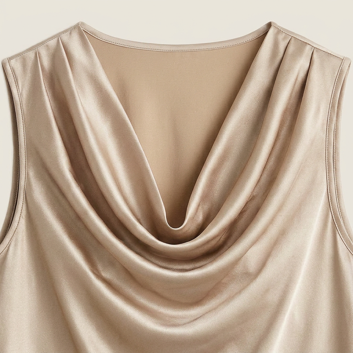 Women's Satin Top Sleeveless Cascade Neckline Flowing Fit
