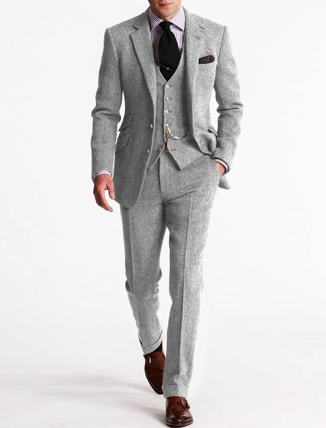 Classic Three-Piece Tweed Suit for Men