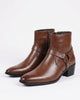 Men's Leather Ankle Boots with Harness Strap and Pointed Toe