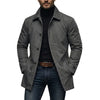 Mid-length men's coat with front button placket and classic turn-down collar