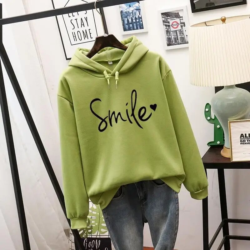 Women's Hoodie with Smiley Print – Hooded, Casual Streetwear