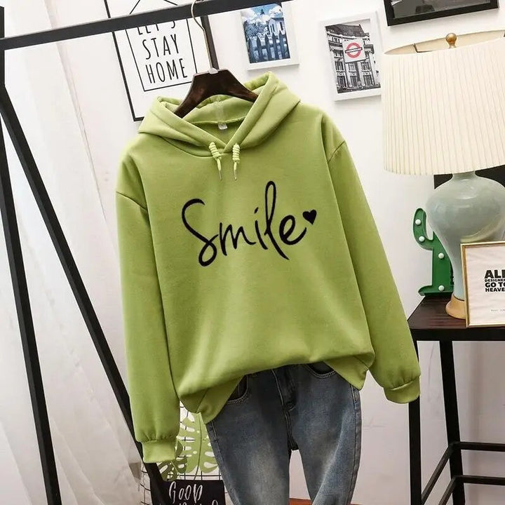 Women's Hoodie with Smiley Print – Hooded, Casual Streetwear