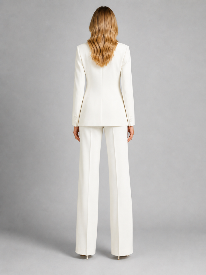 Women's Two-Piece Pantsuit with Blazer and Wide-Leg Pants