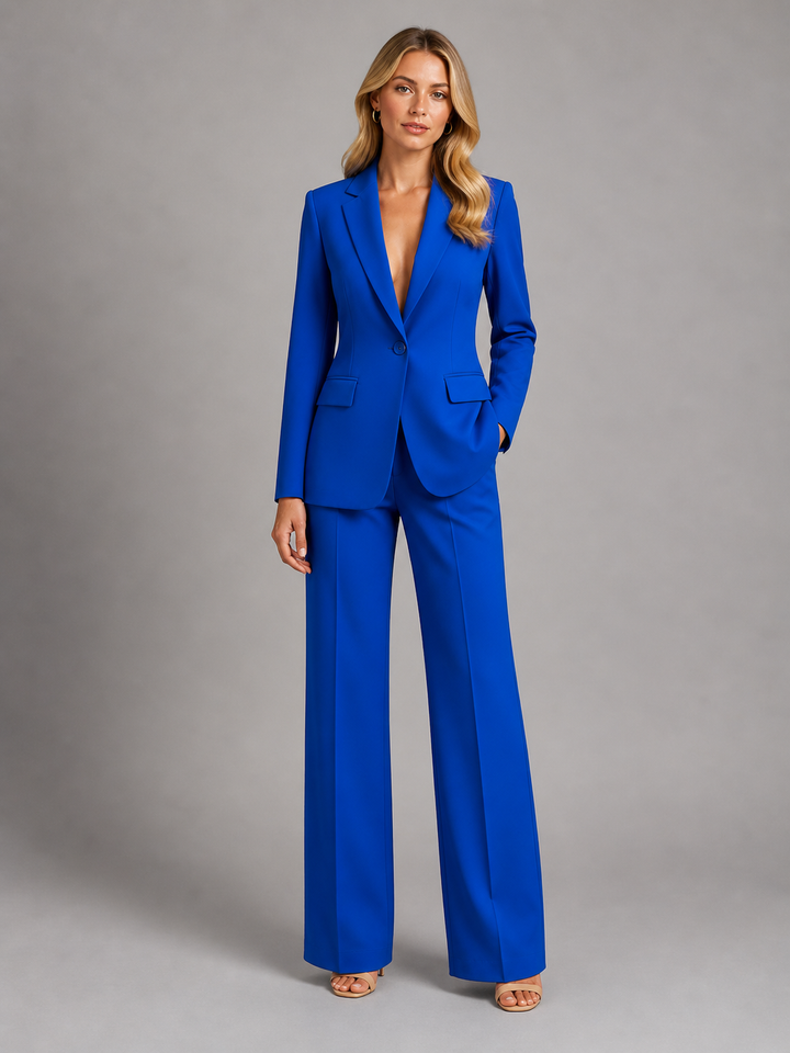 Women's Two-Piece Pantsuit with Blazer and Wide-Leg Pants