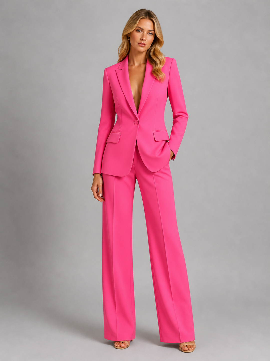 Women's Two-Piece Pantsuit with Blazer and Wide-Leg Pants