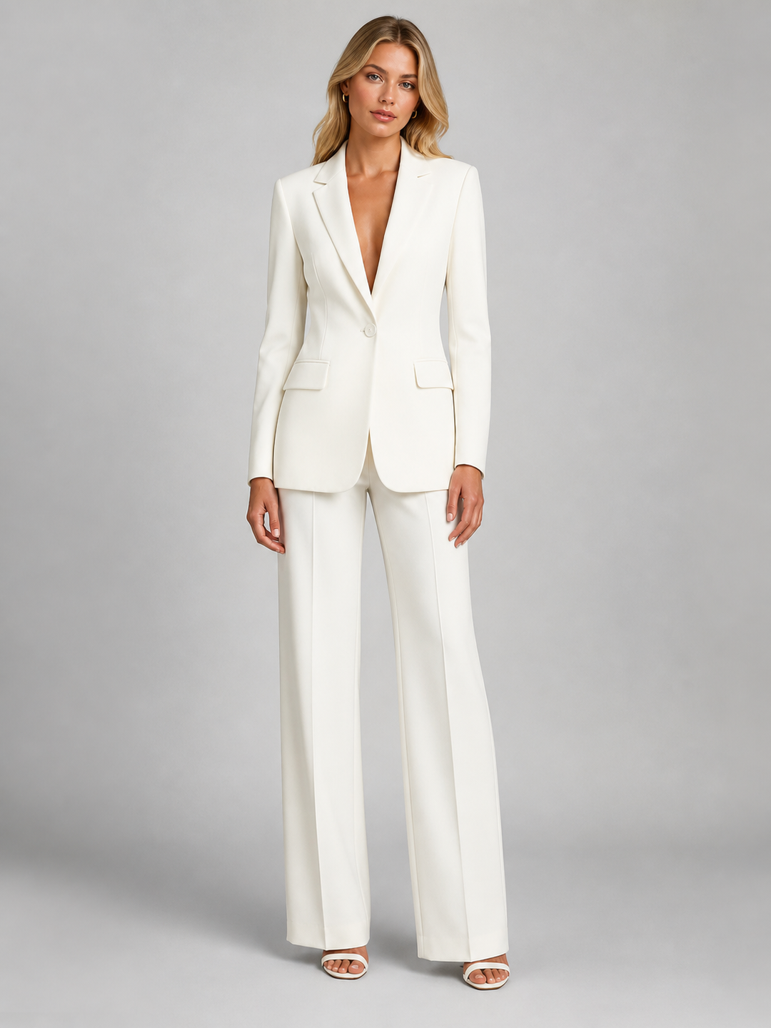 Women's Two-Piece Pantsuit with Blazer and Wide-Leg Pants