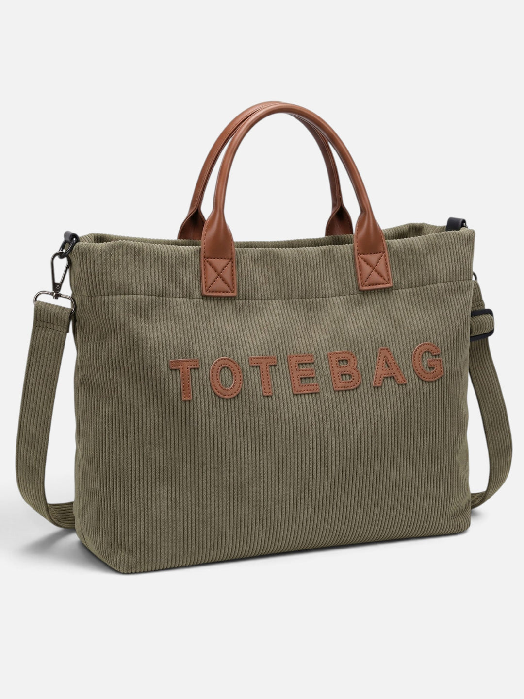 Women's Corduroy Lettering Tote Bag