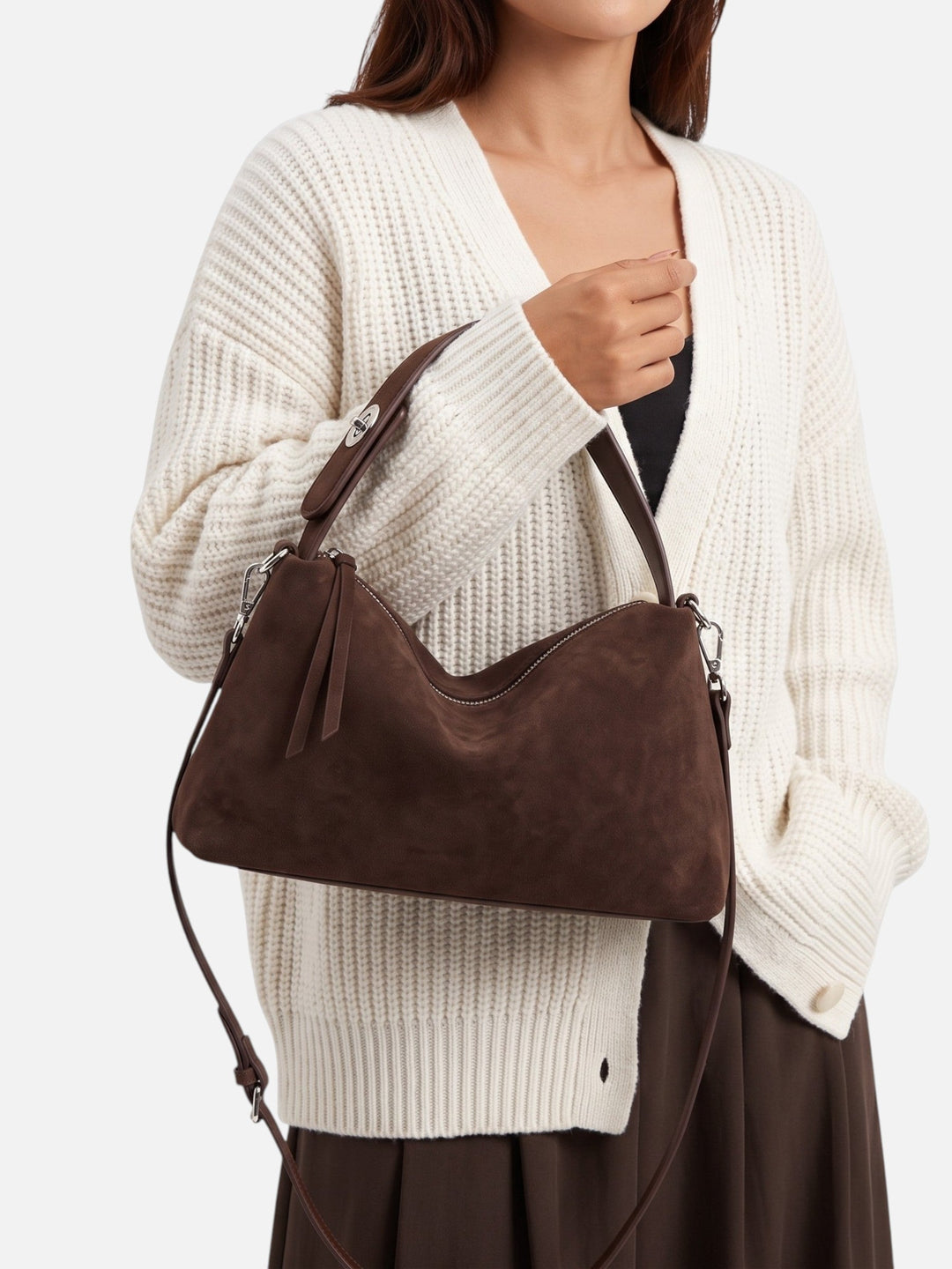 Women's Faux Suede Zip Shoulder Bag