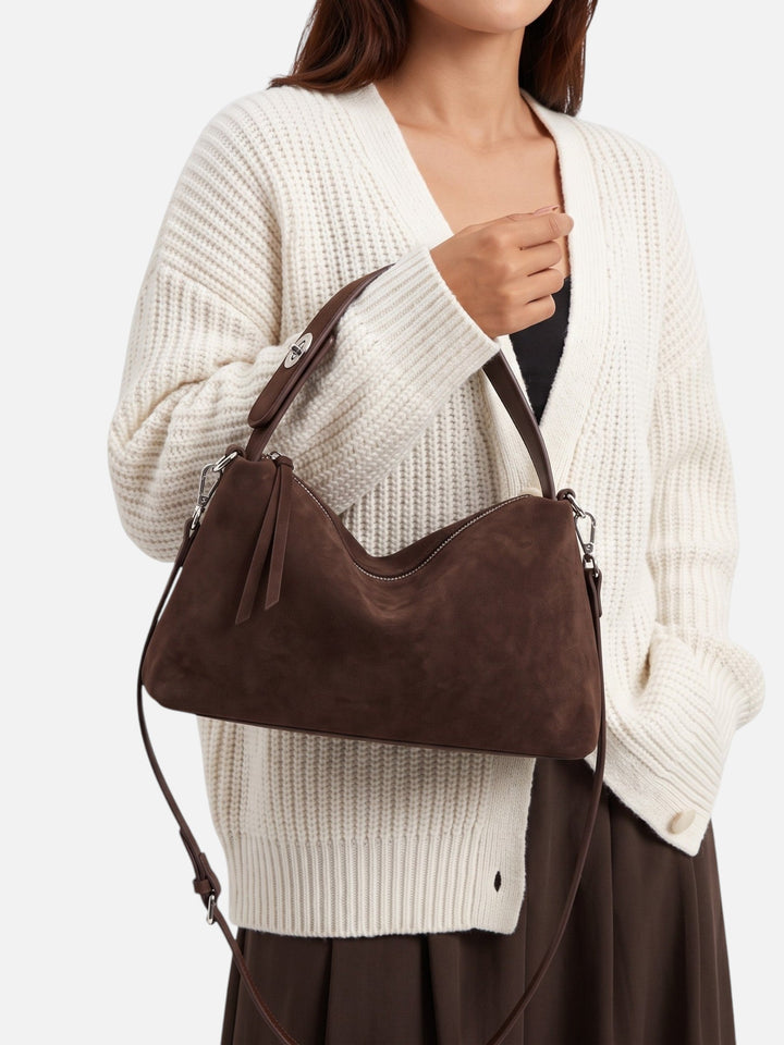 Women's Faux Suede Zip Shoulder Bag