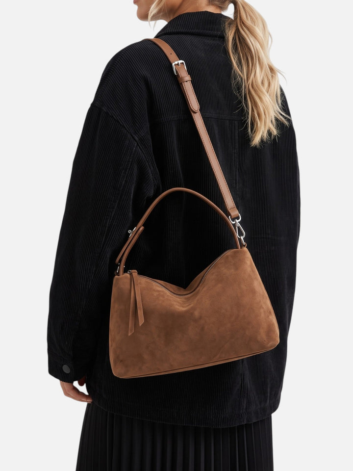 Women's Faux Suede Zip Shoulder Bag